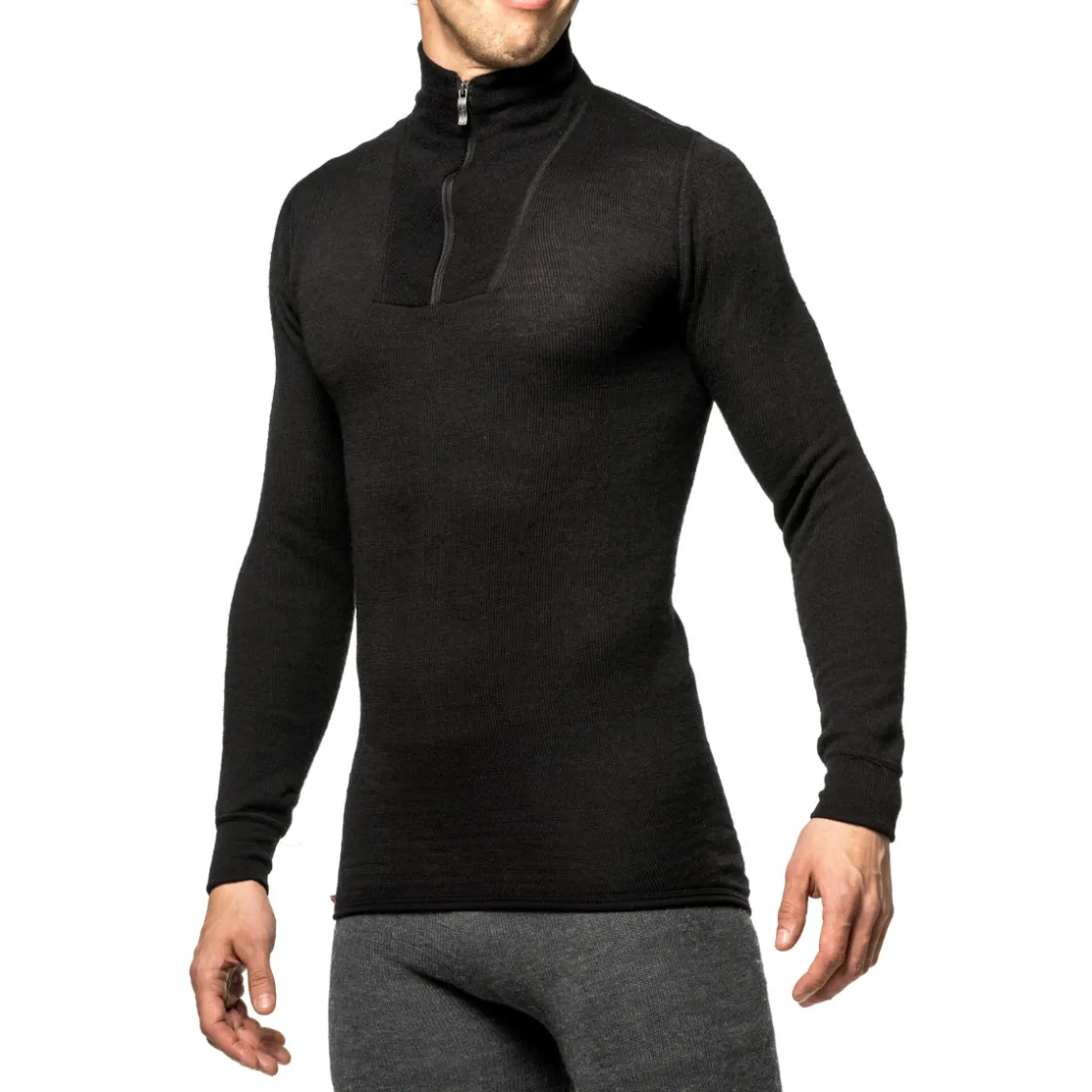 WOOLPOWER Zip Turtleneck 200 uldundertrøje, unisex (Black) Best